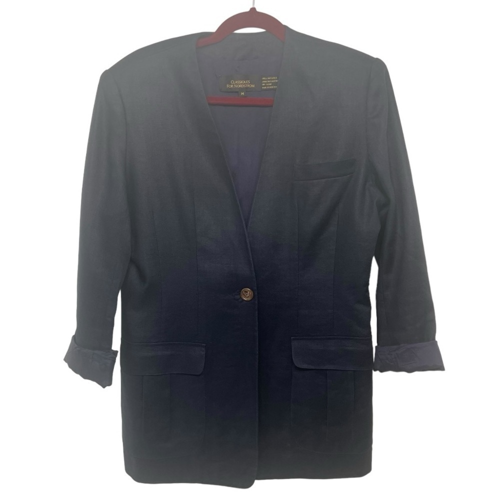 Classiques For Nordstrom Vintage Navy Linen Single Button  Blazer Womens Medium - Picture 7 of 9